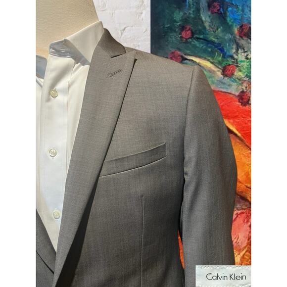 Calvin Klein Mens 42R 34x29 Extreme Slim Taupe Gray 2 Piece Suit Modern - Picture 3 of 16